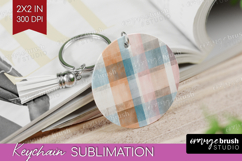 Boho Plaid Keychain PNG - Beige Tartan Keychain Sublimation Product Image 1