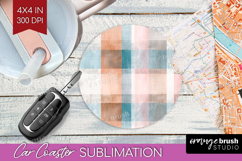 Boho Plaid Car Coaster - Beige Tartan Coaster PNG Product Image 1