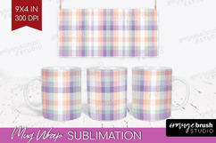 Boho Plaid Mug Wrap - Beige Tartan Mug PNG Sublimation Product Image 1