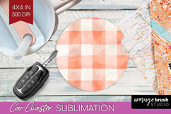 Boho Plaid Car Coaster - Beige Tartan Coaster PNG Product Image 1