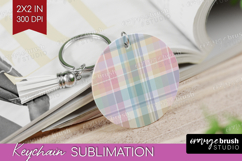 Boho Plaid Keychain PNG - Beige Tartan Keychain Sublimation Product Image 1