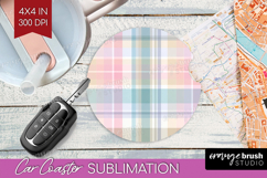 Boho Plaid Car Coaster - Beige Tartan Coaster PNG Product Image 1