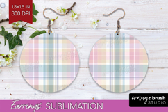 Boho Plaid Round Earrings - Beige Tartan PNG Sublimation Product Image 1