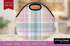 Boho Plaid Lunch Bag - Beige Tartan Lunch Bug PNG Product Image 1