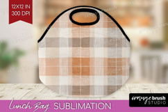 Boho Plaid Lunch Bag - Beige Tartan Lunch Bug PNG Product Image 1