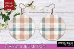 Boho Plaid Round Earrings - Beige Tartan PNG Sublimation Product Image 1
