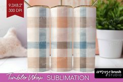 Boho Plaid Tumbler Wrap - Beige Tartan Tumbler PNG Product Image 1