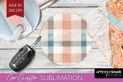 Boho Plaid Car Coaster - Beige Tartan Coaster PNG Product Image 1