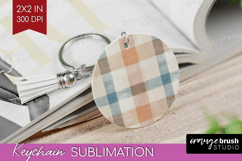 Boho Plaid Keychain PNG - Beige Tartan Keychain Sublimation Product Image 1