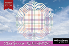 Boho Plaid Wind Spinner Sublimation PNG - Beige Tartan Round Product Image 1