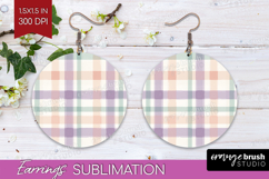 Boho Plaid Round Earrings - Beige Tartan PNG Sublimation Product Image 1