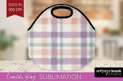Boho Plaid Lunch Bag - Beige Tartan Lunch Bug PNG Product Image 1