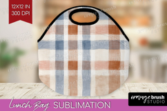 Boho Plaid Lunch Bag - Beige Tartan Lunch Bug PNG Product Image 1