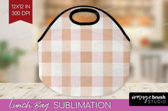 Boho Plaid Lunch Bag - Beige Tartan Lunch Bug PNG Product Image 1