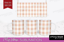 Boho Plaid Mug Wrap - Beige Tartan Mug PNG Sublimation Product Image 1