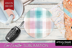 Boho Plaid Car Coaster - Beige Tartan Coaster PNG Product Image 1