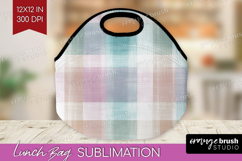 Boho Plaid Lunch Bag - Beige Tartan Lunch Bug PNG Product Image 1