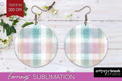 Boho Plaid Round Earrings - Beige Tartan PNG Sublimation Product Image 1