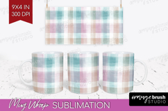 Boho Plaid Mug Wrap - Beige Tartan Mug PNG Sublimation Product Image 1