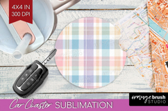 Boho Plaid Car Coaster - Beige Tartan Coaster PNG Product Image 1