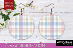 Boho Plaid Round Earrings - Beige Tartan PNG Sublimation Product Image 1