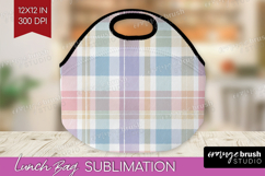 Boho Plaid Lunch Bag - Beige Tartan Lunch Bug PNG Product Image 1