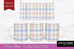 Boho Plaid Mug Wrap - Beige Tartan Mug PNG Sublimation Product Image 1