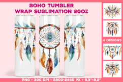 Tumbler Wrap Sublimation Design with Watercolor Boho Mandala Product Image 1