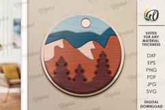 Boho Wall Art Lasercut. Wooden Nature Scene Decor SVG Product Image 1