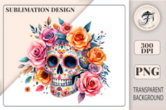 Boho Watercolor Sugar Skull Clipart PNG