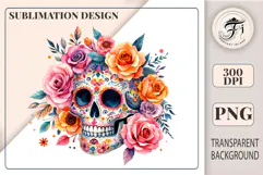 Boho Watercolor Sugar Skull Clipart PNG