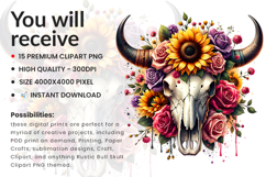 boho bull skull, western floral clipart, bull skull sublimation, boho cow skull, desert floral clipart, western sublimation bundle, boho floral skull, rustic bull skull, desert chic png, boho western clipart