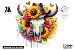 boho bull skull, western floral clipart, bull skull sublimation, boho cow skull, desert floral clipart, western sublimation bundle, boho floral skull, rustic bull skull, desert chic png, boho western clipart, steer skull floral, bohemian skull art, waterc