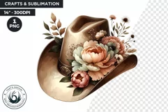 Pastel Cowgirl Hat with peonies Western PNG clipart, Floral Product Image 1