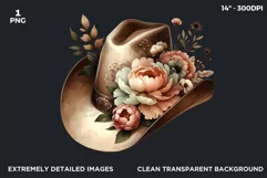 Pastel Cowgirl Hat with peonies Western PNG clipart, Floral Product Image 2