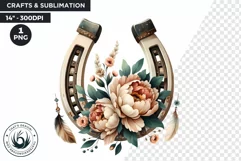 Boho Horse shoe PNG clipart, Floral western art Product Image 1