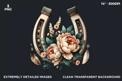 Boho Horse shoe PNG clipart, Floral western art Product Image 2