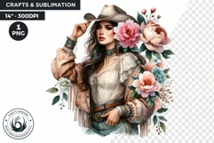 Boho Cowgirl with Peonies PNG clipart, Western Woman Art Product Image 1