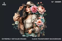 Boho Cowgirl with Peonies PNG clipart, Western Woman Art Product Image 2