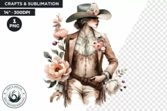 Boho Pastel Cowgirl with Peonies PNG clipart, Western Woman Product Image 1