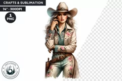 Boho Pastel Cowgirl with Peonies PNG clipart, Western Woman Product Image 1
