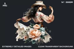 Boho Pastel Cowgirl with Peonies PNG clipart, Western Woman Product Image 2