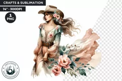 Boho Pastel Cowgirl with Peonies PNG clipart, Western Woman Product Image 1