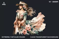 Boho Pastel Cowgirl with Peonies PNG clipart, Western Woman Product Image 2