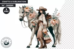 Boho Cowgirl with horse PNG clipart, Peonnie western Product Image 1