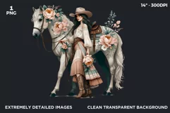 Boho Cowgirl with horse PNG clipart, Peonnie western Product Image 2