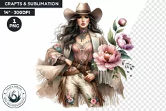 Boho Pastel Cowgirl with Peonies PNG clipart, Western Woman Product Image 1