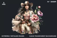 Boho Pastel Cowgirl with Peonies PNG clipart, Western Woman Product Image 2