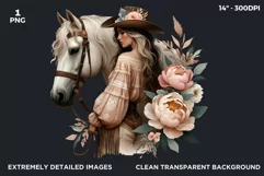 Boho Cowgirl with horse PNG clipart, Peonnie western Product Image 2