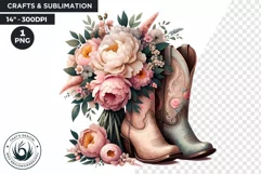 Boho Cowgirl Boots with peonies PNG clipart, Floral western Product Image 1